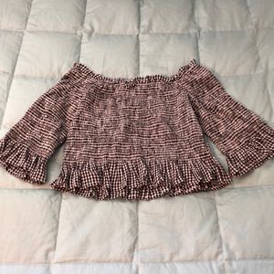 Off-the Shoulder Checkered Blouse - American Eagle